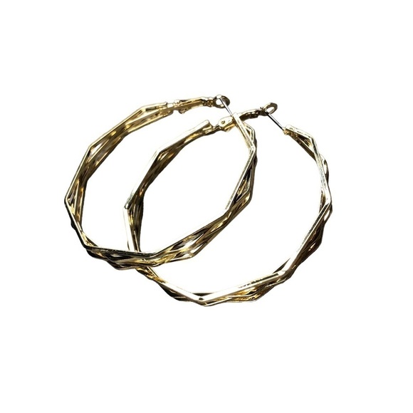 Ettika Womens Gold Geometric Hoops, Large, Abstract, Modern, Contemporary, 2" - Picture 1 of 6